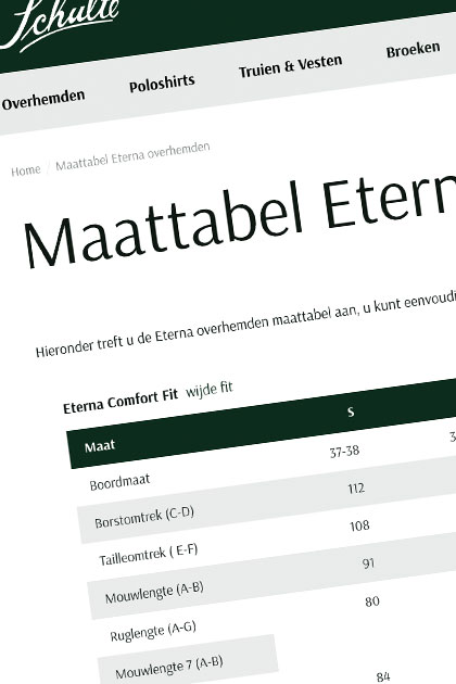 Maattabel boordmaat