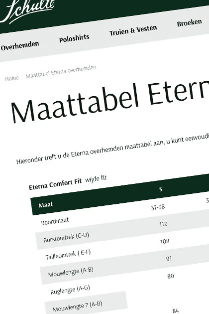 Maattabel boordmaat